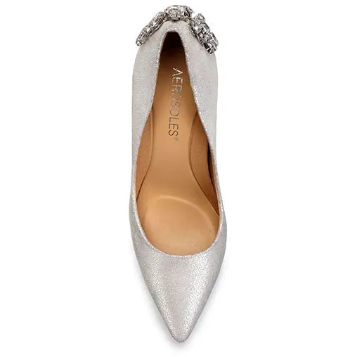 Aerosoles Silver Embellished Rhinestone Heel Slip On Pointy Toe Classic Pumps