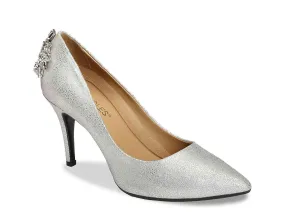 Aerosoles Silver Embellished Rhinestone Heel Slip On Pointy Toe Classic Pumps