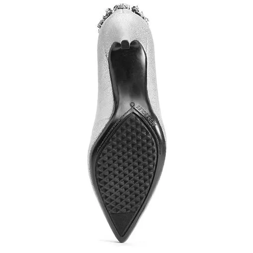 Aerosoles Silver Embellished Rhinestone Heel Slip On Pointy Toe Classic Pumps