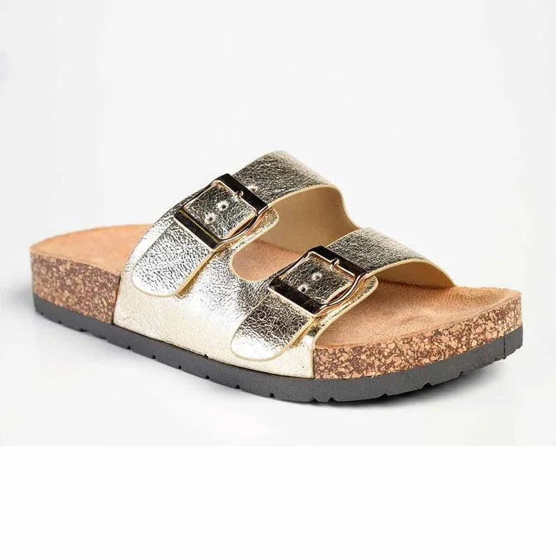 Alessio Comfort Slide - Fashion Sandals - Distressed Gold