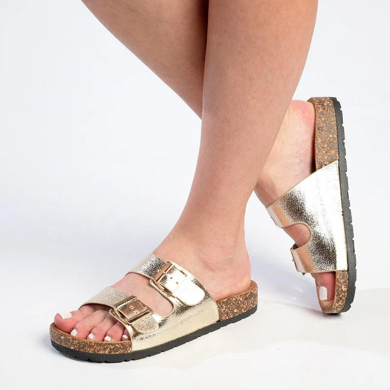 Alessio Comfort Slide - Fashion Sandals - Distressed Gold
