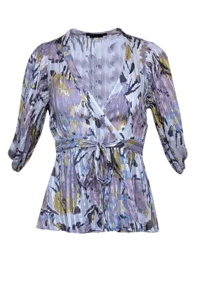 BCBG Max Azria - White w/ Pink & Green Print Silk Split Sleeve Blouse Sz S