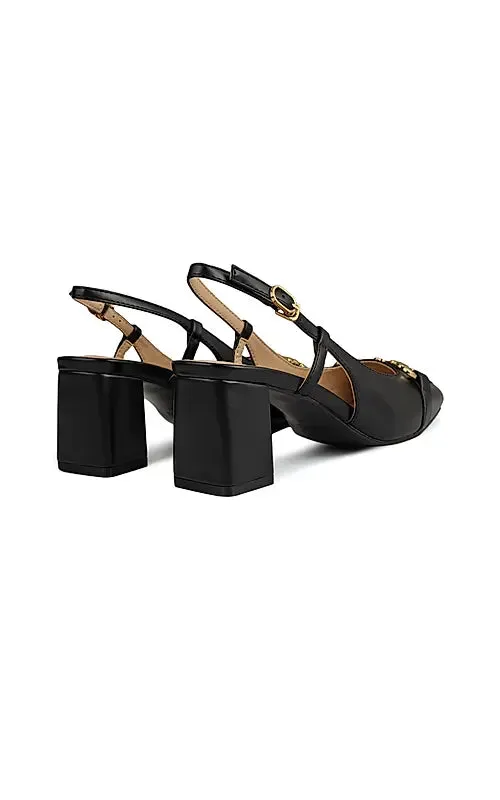 Black Embellished Block Heels