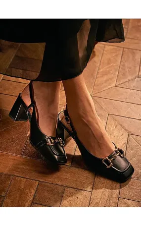 Black Embellished Block Heels