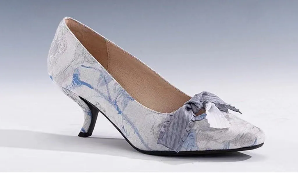 Blue Grey Regency Heels and Lolita Mules - Lolita Shoes with Bow