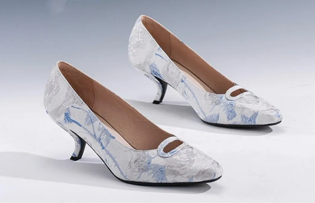 Blue Grey Regency Heels and Lolita Mules - Lolita Shoes with Bow