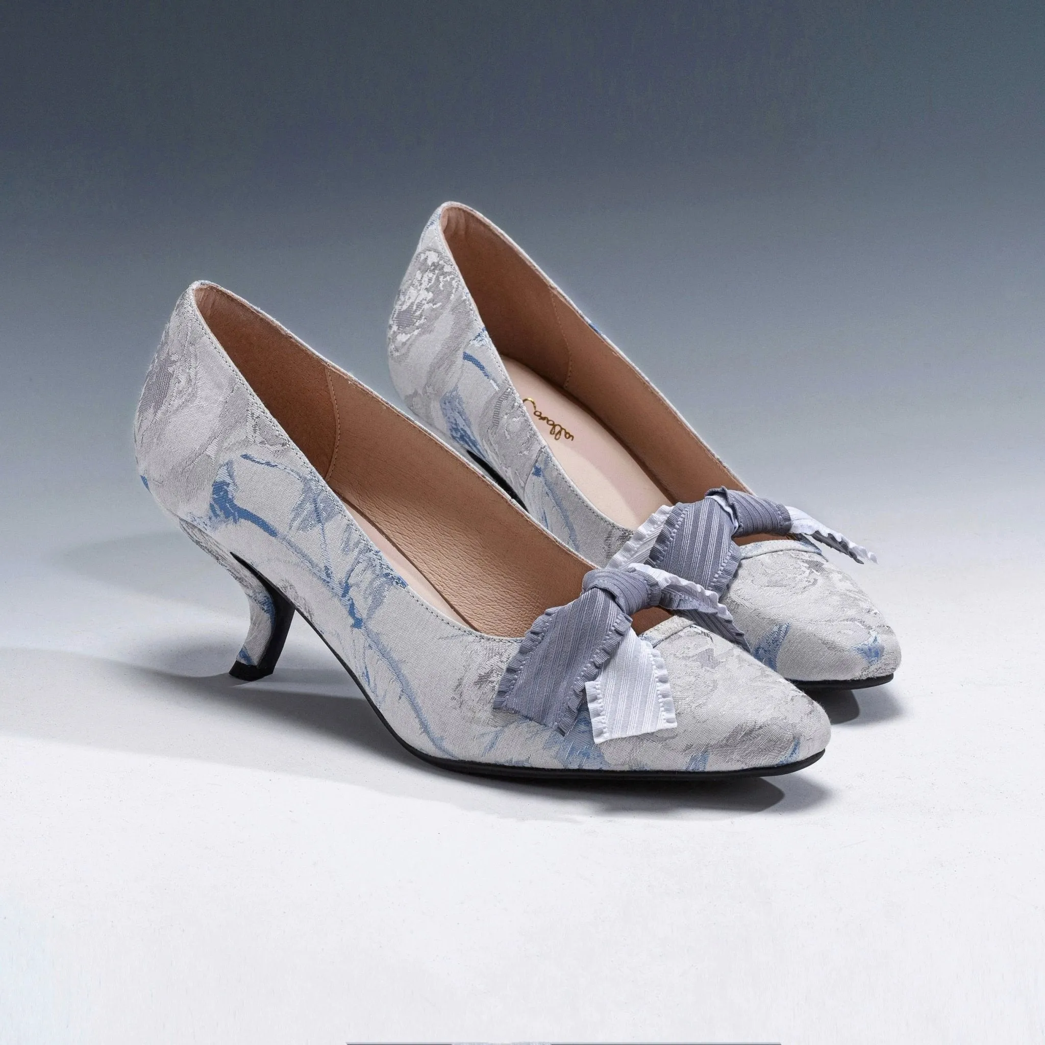 Blue Grey Regency Heels and Lolita Mules - Lolita Shoes with Bow