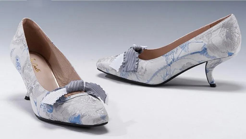 Blue Grey Regency Heels and Lolita Mules - Lolita Shoes with Bow