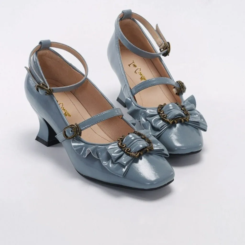 Blue Regency Heels and Lolita Mules with Bow - Lolita Shoes