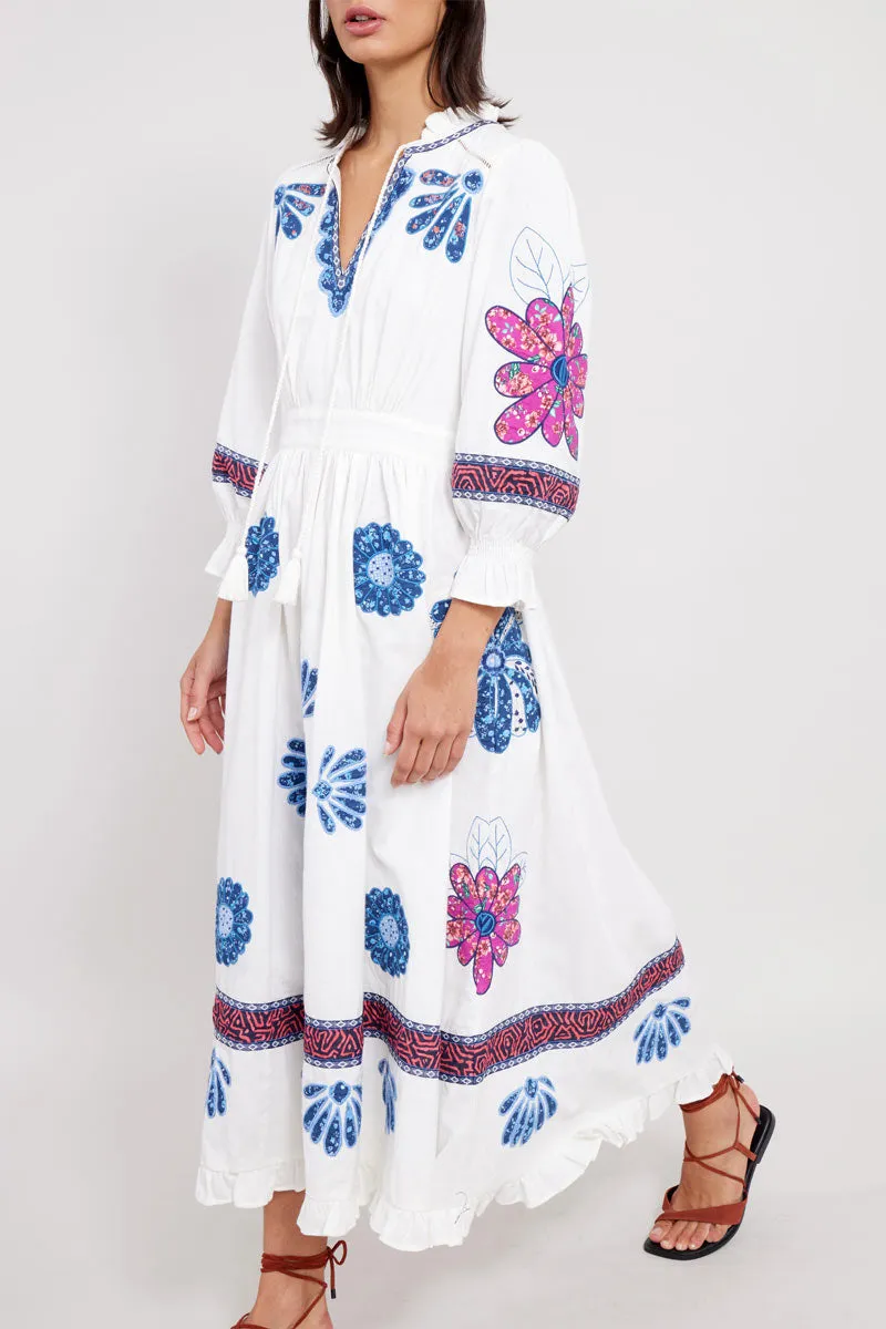 Bonnie White Appliqué Embroidered Dress