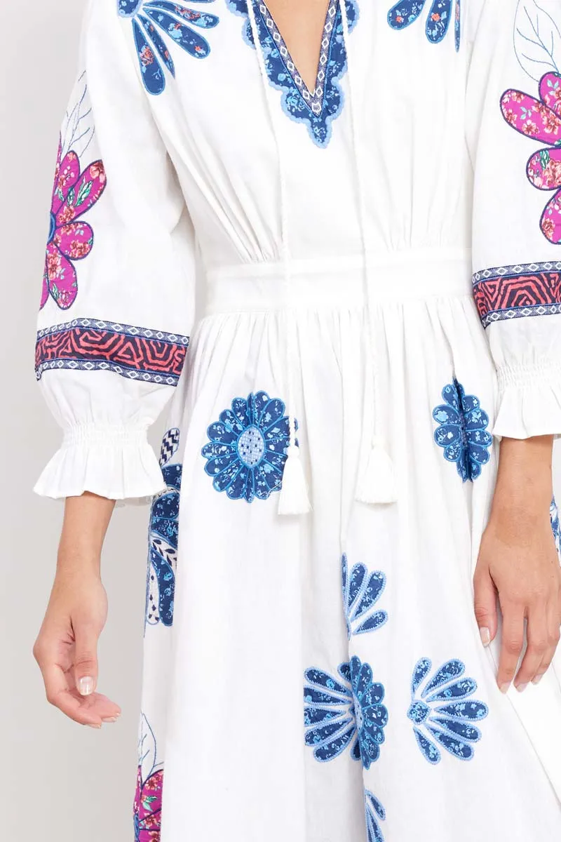 Bonnie White Appliqué Embroidered Dress