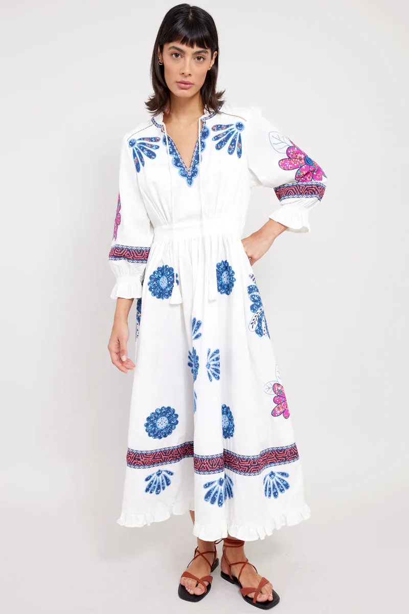 Bonnie White Appliqué Embroidered Dress