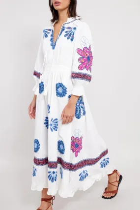 Bonnie White Appliqué Embroidered Dress