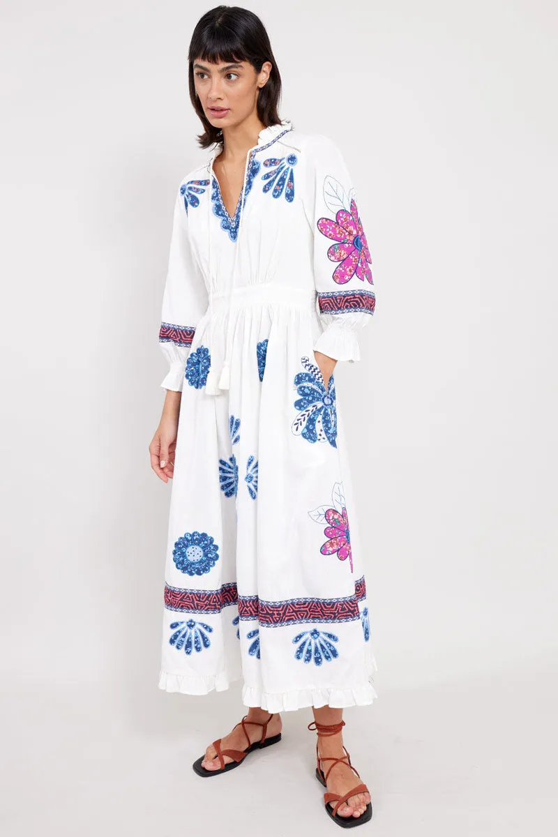 Bonnie White Appliqué Embroidered Dress
