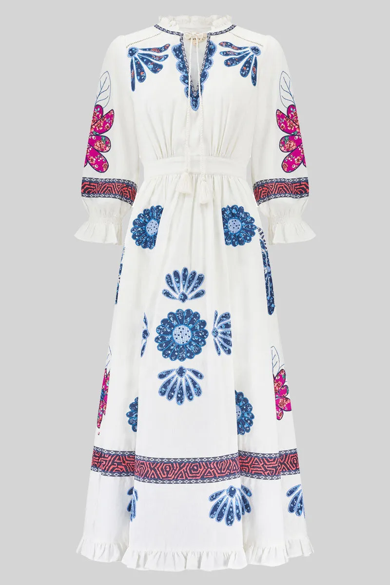 Bonnie White Appliqué Embroidered Dress