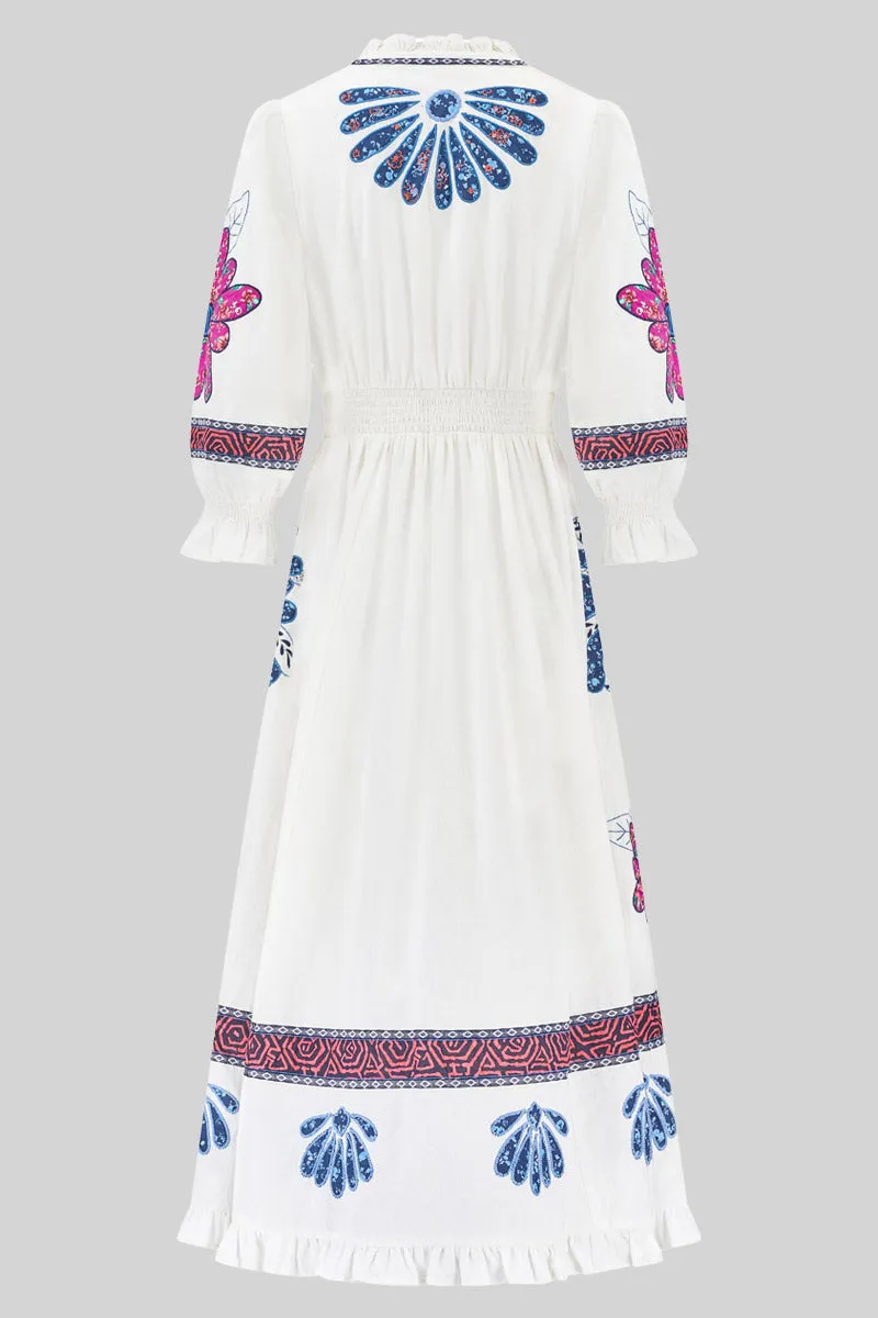 Bonnie White Appliqué Embroidered Dress