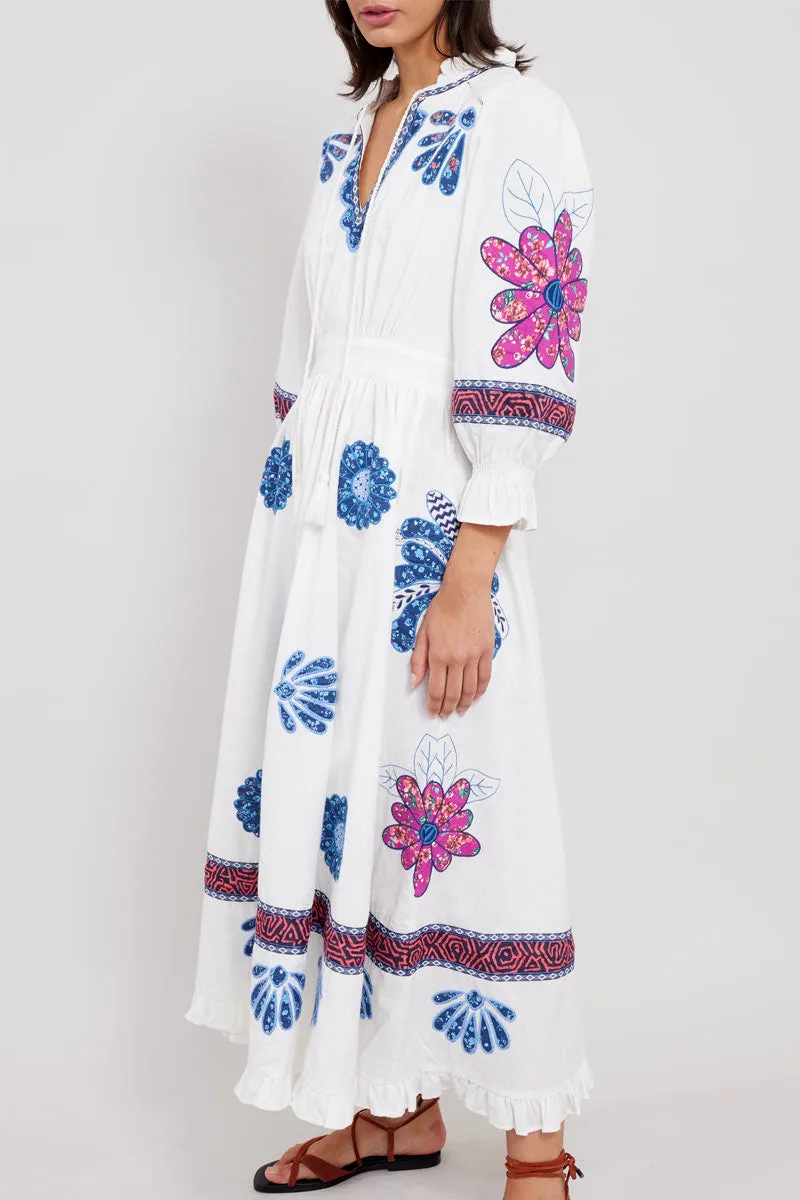 Bonnie White Appliqué Embroidered Dress