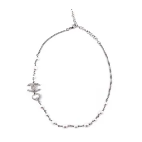 Chanel Silver Faux Pearl CC Necklace