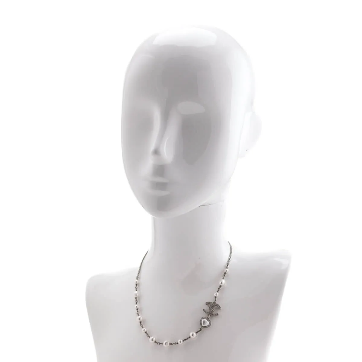 Chanel Silver Faux Pearl CC Necklace