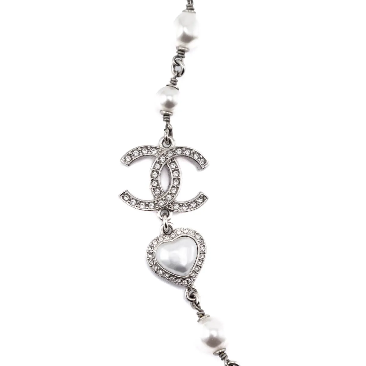 Chanel Silver Faux Pearl CC Necklace