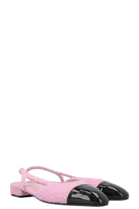 CHANEL Slingback Ballet Flats Tweed Pink