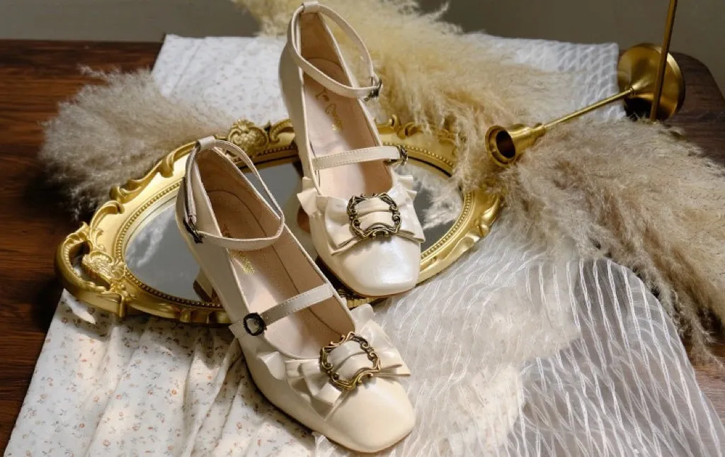 Cream Regency Heels and Lolita Mules with Bow - Lolita Shoes