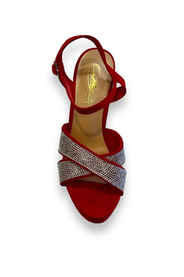 Crossed Rhinestone Platform Heels
