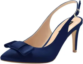 ERIJUNOR Pointy Toe Pumps Mid Heels Wedding Evening Party Prom Slingback Satin Shoes