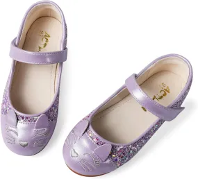 Funny Cat Glitter Princess Ballet Flats for Girls, Mary Jane Shoes Dress Shoes for Girl Back to School Princess Wedding (Toddler/Little Kid/Big Kids)