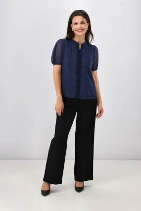 Gloss by Shine On Elin Lace Pin Tuck Blouse Midnight