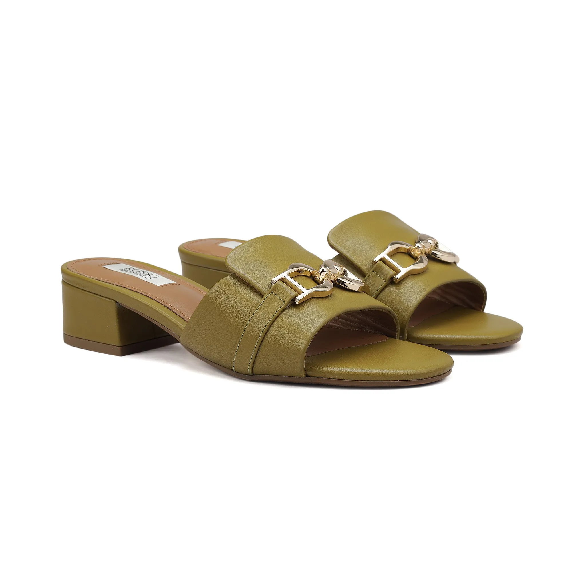 Green Block Heels With Buckle