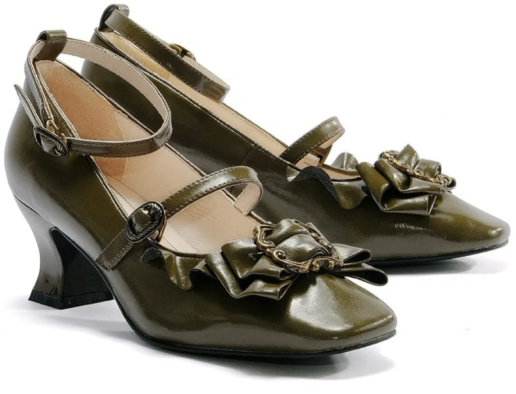 Green Regency Heels and Lolita Mules with Bow - Lolita Shoes