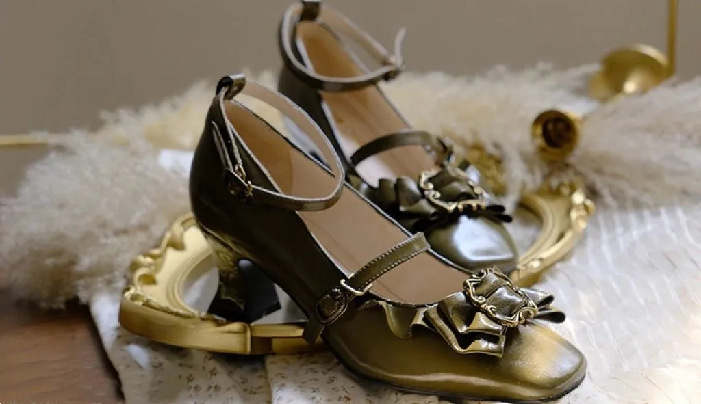 Green Regency Heels and Lolita Mules with Bow - Lolita Shoes