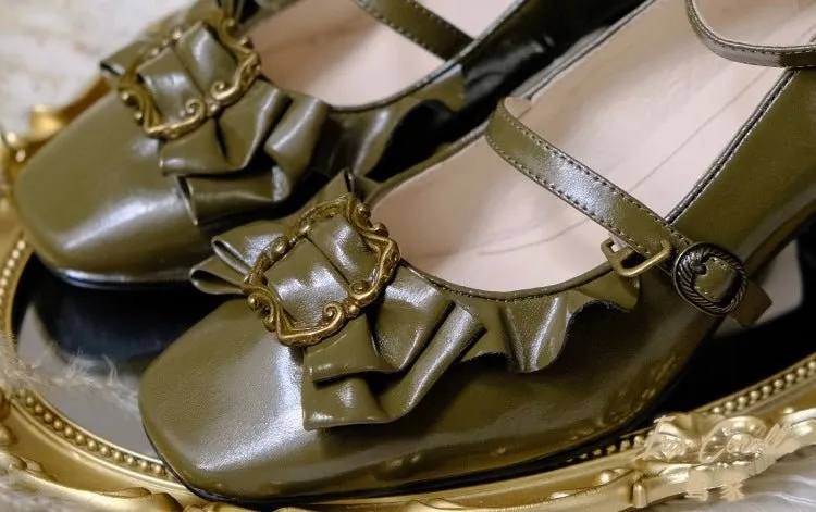 Green Regency Heels and Lolita Mules with Bow - Lolita Shoes