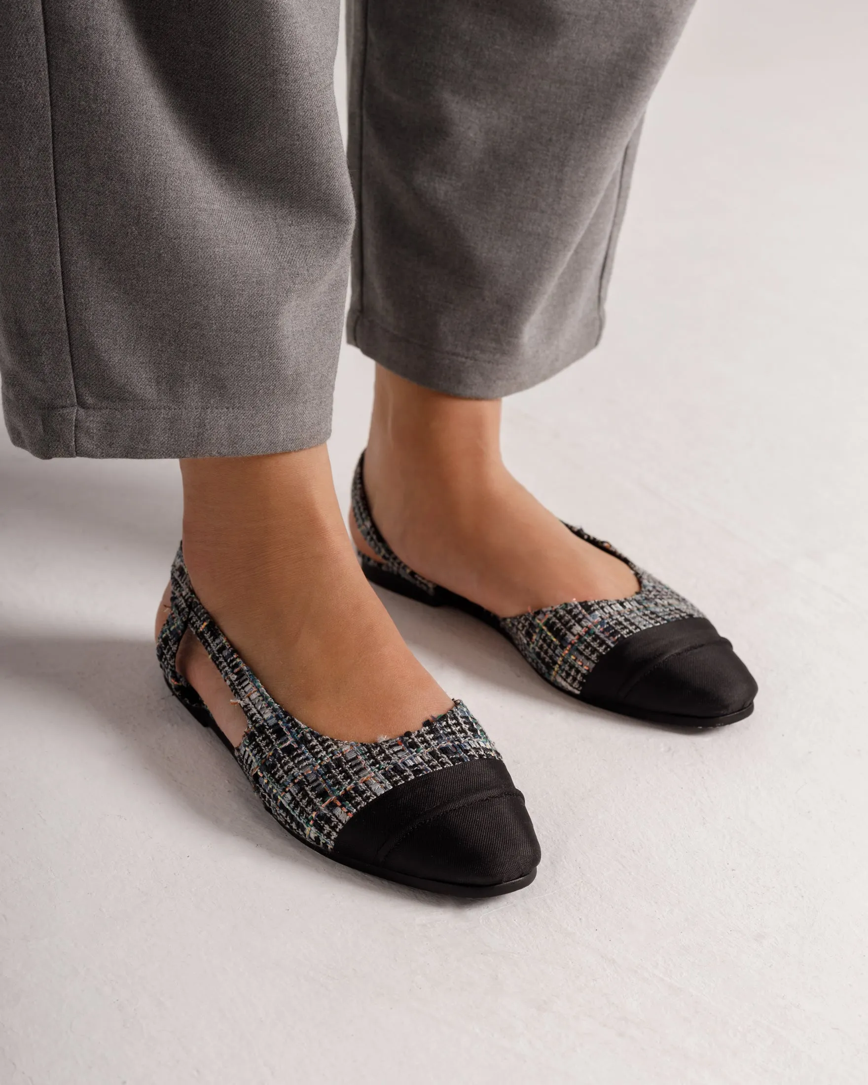 Jackie-O Slingback flats in Black Plaid