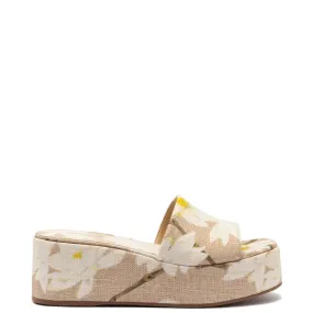 Larroude Alex Flatform Mule In Beige Printed Raffia