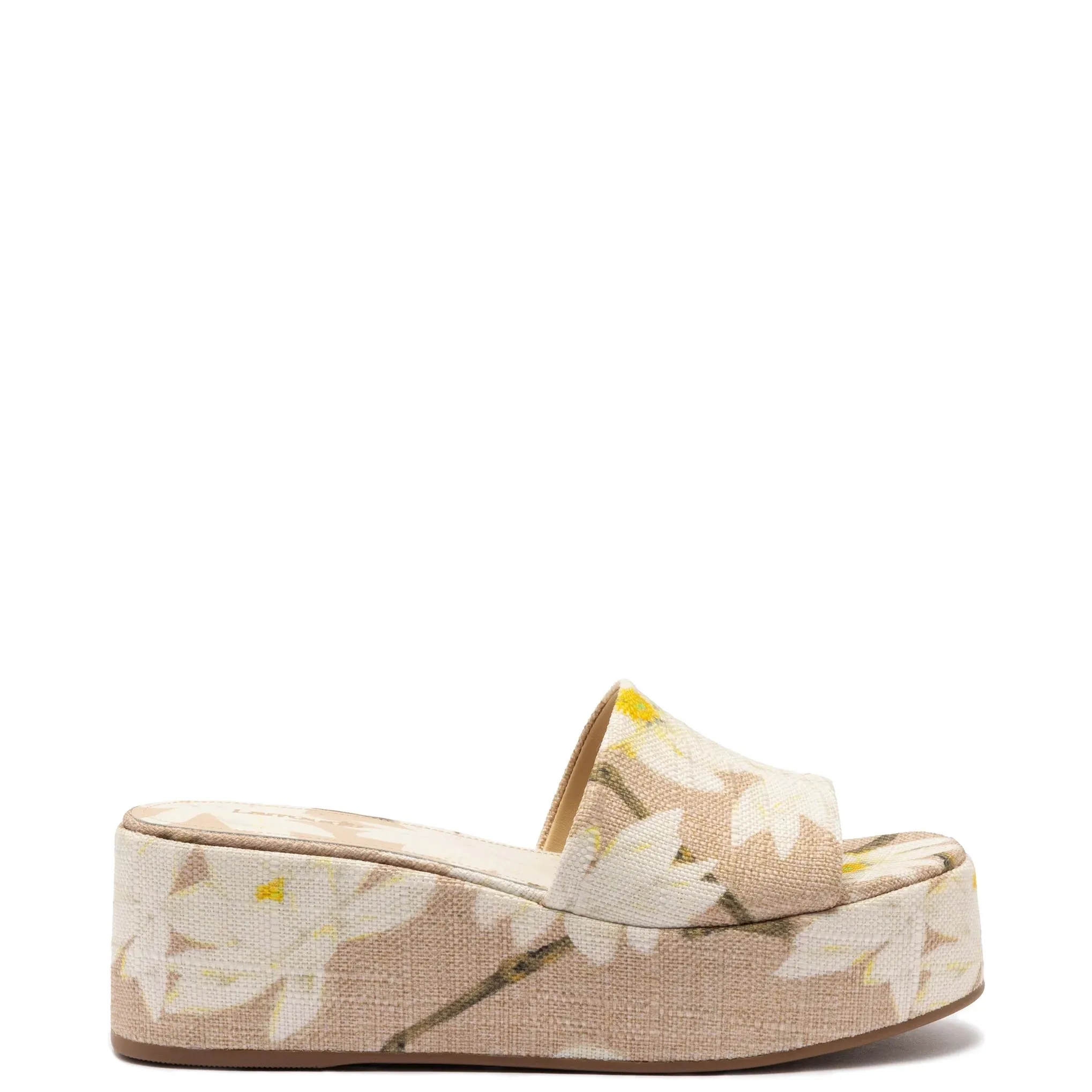 Larroude Alex Flatform Mule In Beige Printed Raffia