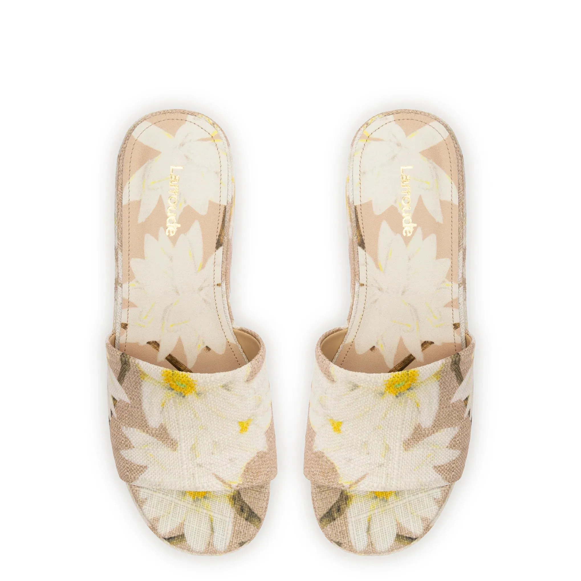 Larroude Alex Flatform Mule In Beige Printed Raffia