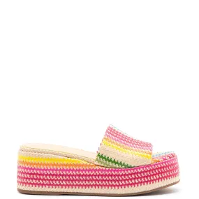 Larroude Alex Flatform Mule In Rainbow Raffia