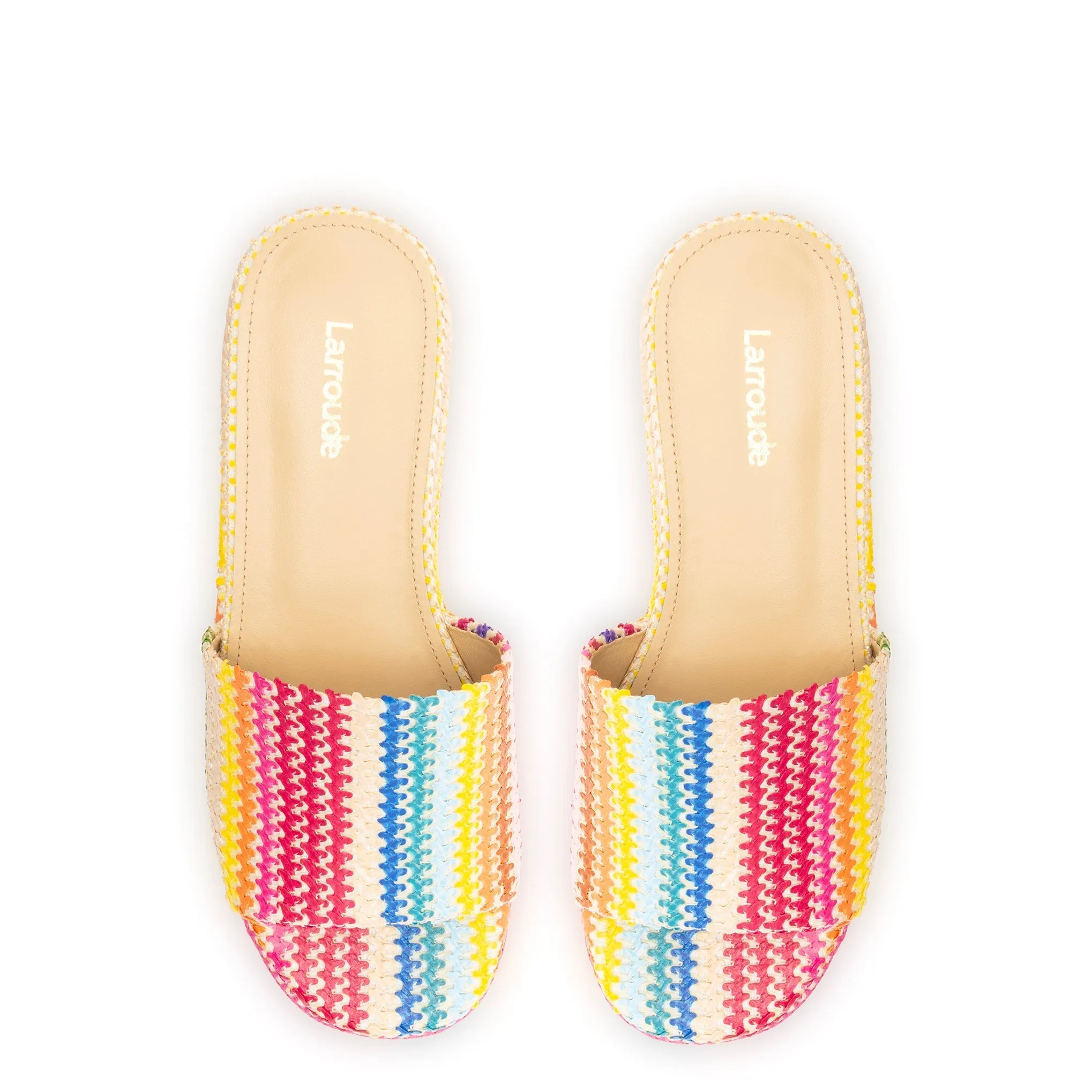 Larroude Alex Flatform Mule In Rainbow Raffia