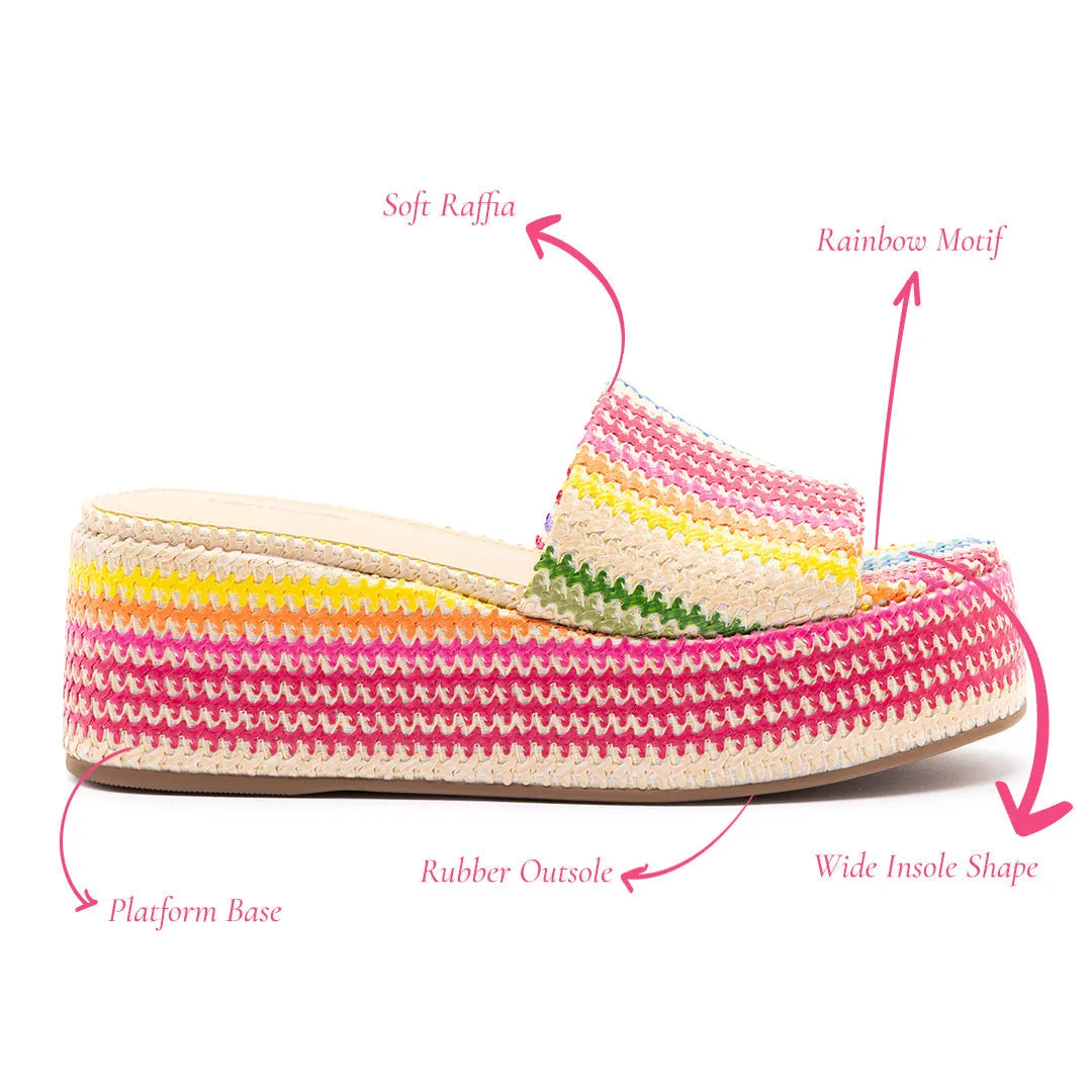 Larroude Alex Flatform Mule In Rainbow Raffia