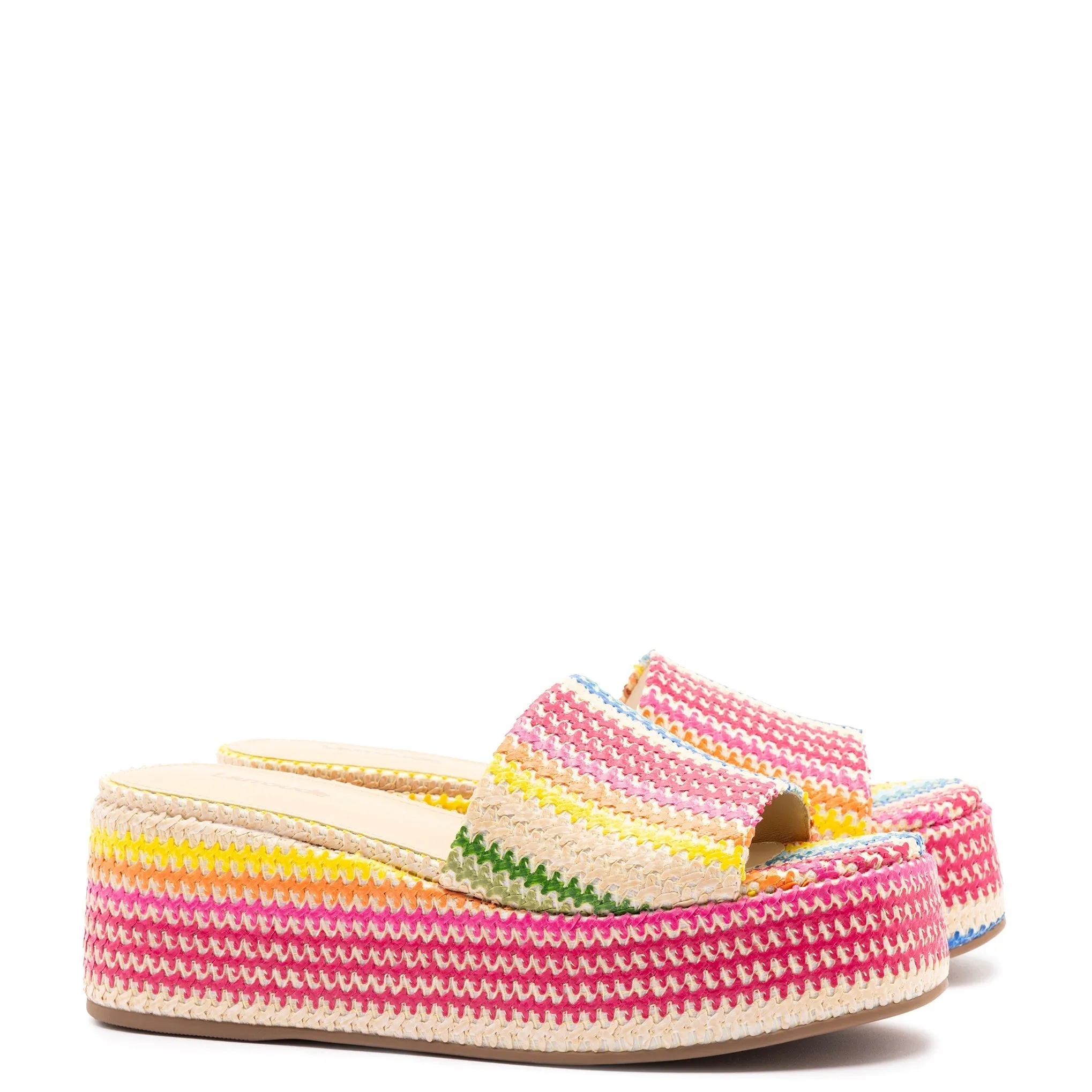 Larroude Alex Flatform Mule In Rainbow Raffia