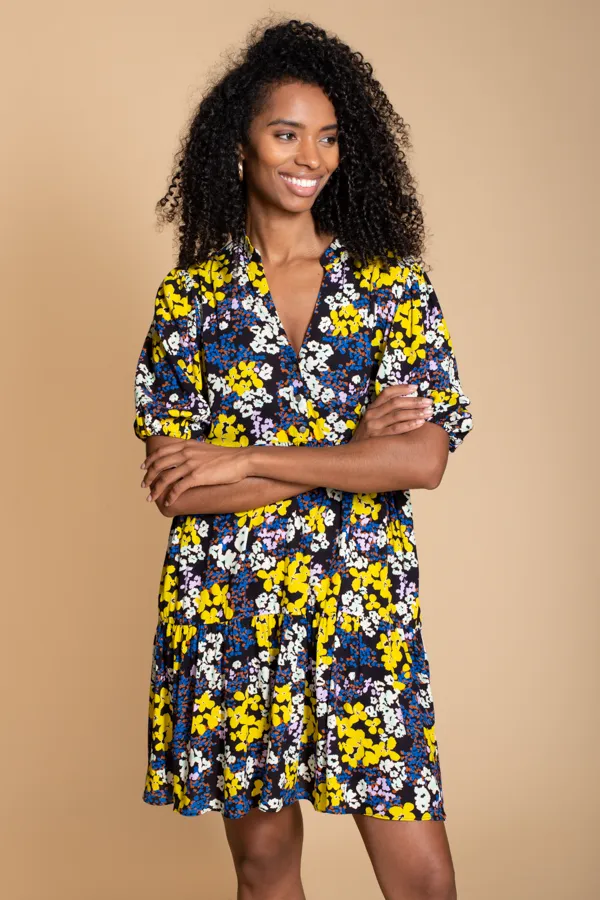 Lilium Short Tiered Dress in Ditsy Floral Print