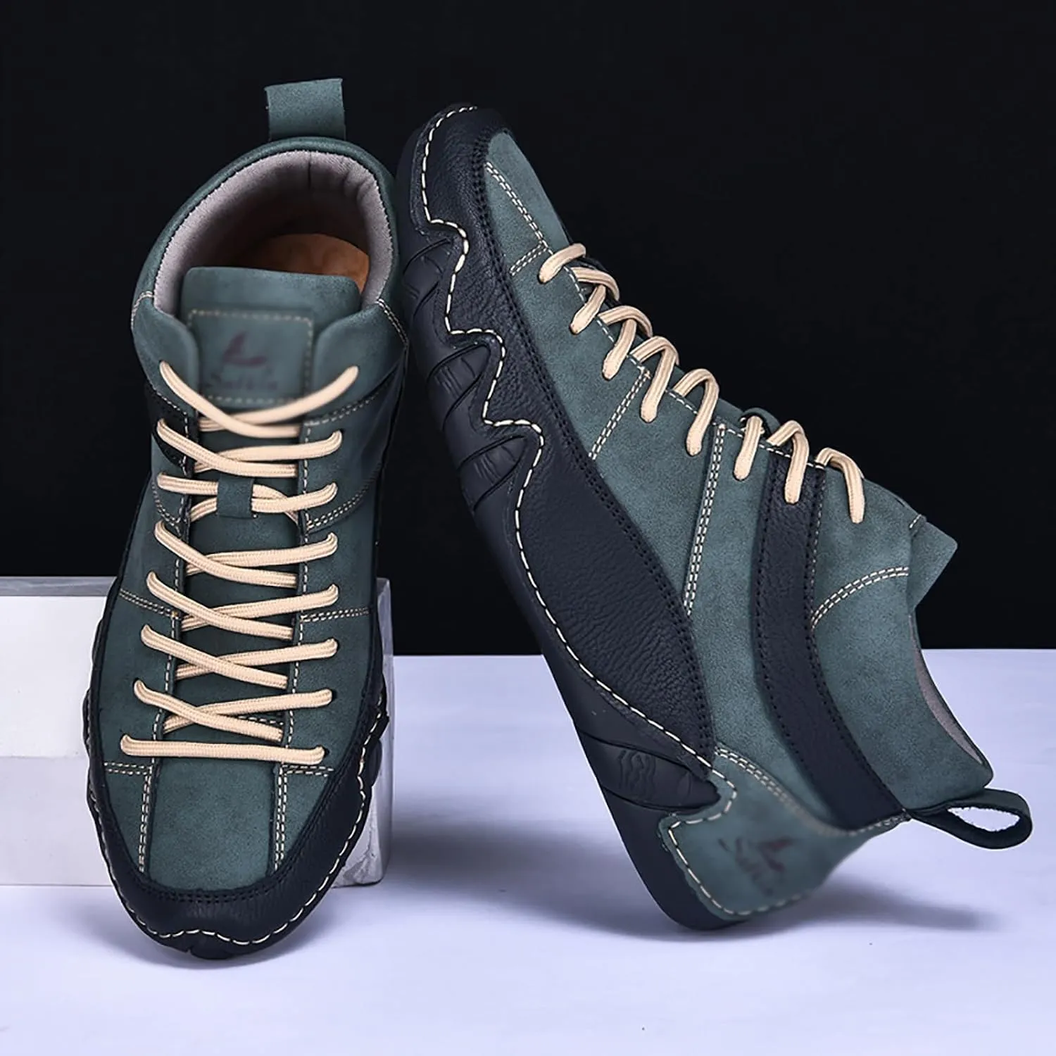 Men's Handmade Lace Up High Top Chukka Boots,Casual Slip-on Lightweight Dress Sneakers All Season Non-Slip Waterproof Driving Ankle Boots