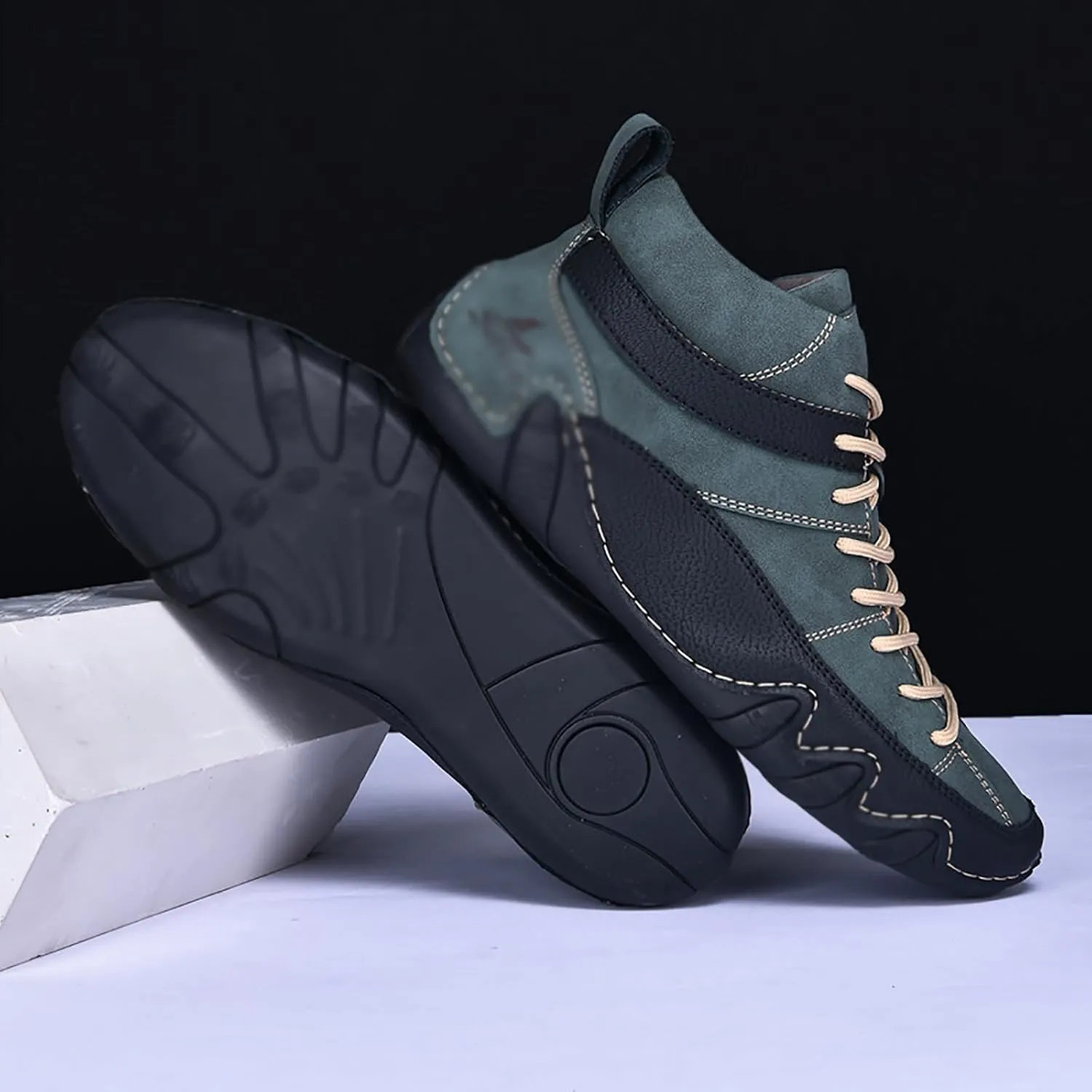 Men's Handmade Lace Up High Top Chukka Boots,Casual Slip-on Lightweight Dress Sneakers All Season Non-Slip Waterproof Driving Ankle Boots