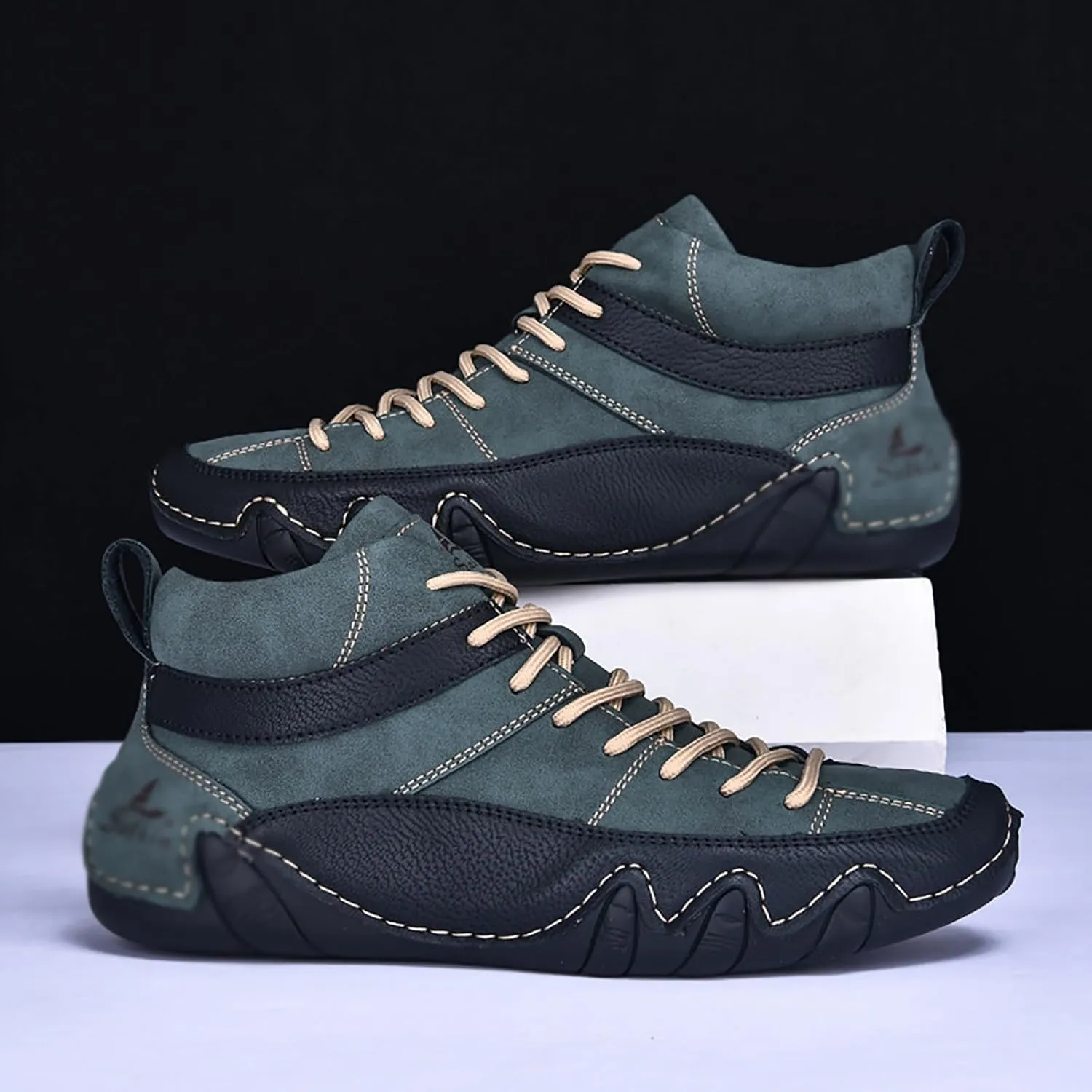 Men's Handmade Lace Up High Top Chukka Boots,Casual Slip-on Lightweight Dress Sneakers All Season Non-Slip Waterproof Driving Ankle Boots