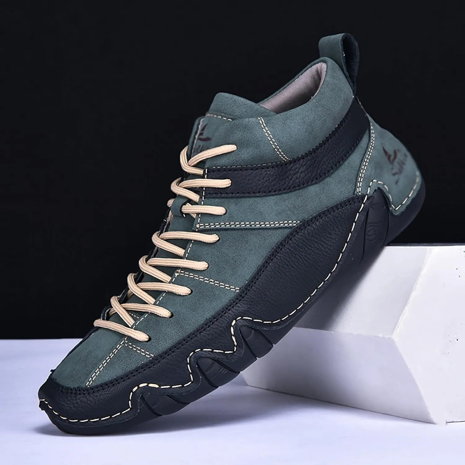 Men's Handmade Lace Up High Top Chukka Boots,Casual Slip-on Lightweight Dress Sneakers All Season Non-Slip Waterproof Driving Ankle Boots