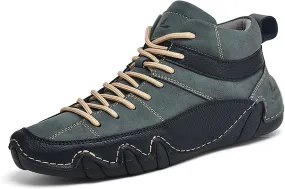 Men's Handmade Lace Up High Top Chukka Boots,Casual Slip-on Lightweight Dress Sneakers All Season Non-Slip Waterproof Driving Ankle Boots