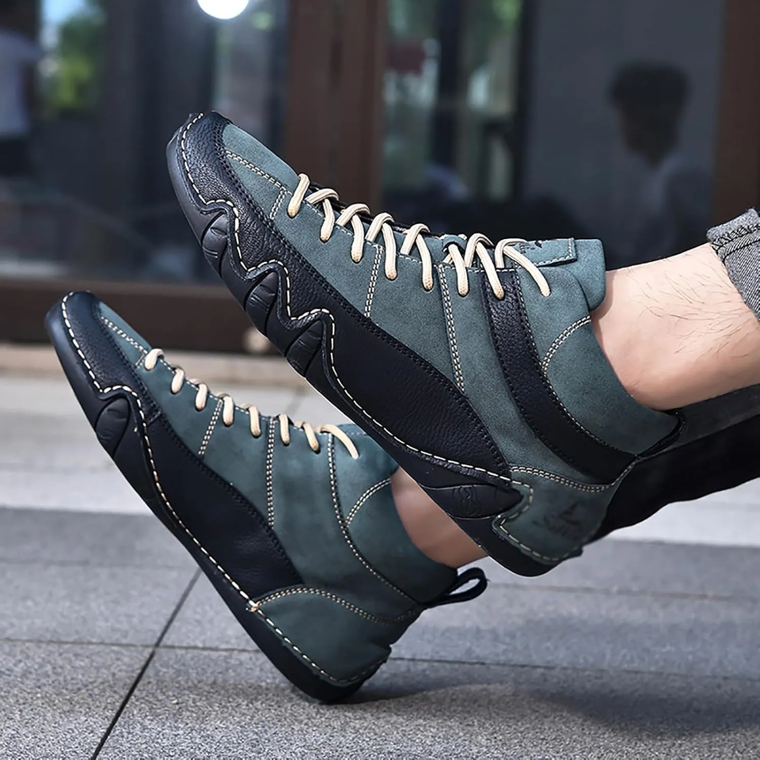 Men's Handmade Lace Up High Top Chukka Boots,Casual Slip-on Lightweight Dress Sneakers All Season Non-Slip Waterproof Driving Ankle Boots