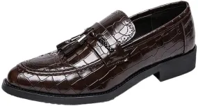 Men's Italian Designer Leather Loafers, Genuine Leather Pointed Toe Dress Shoes with Tassel, Business Wedding Banquet Formal Slip-On Shoes